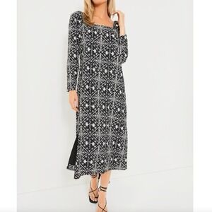 Tuckernuck Hyacinth House Square Neck Sabrina Midi Dress XS Black White Print